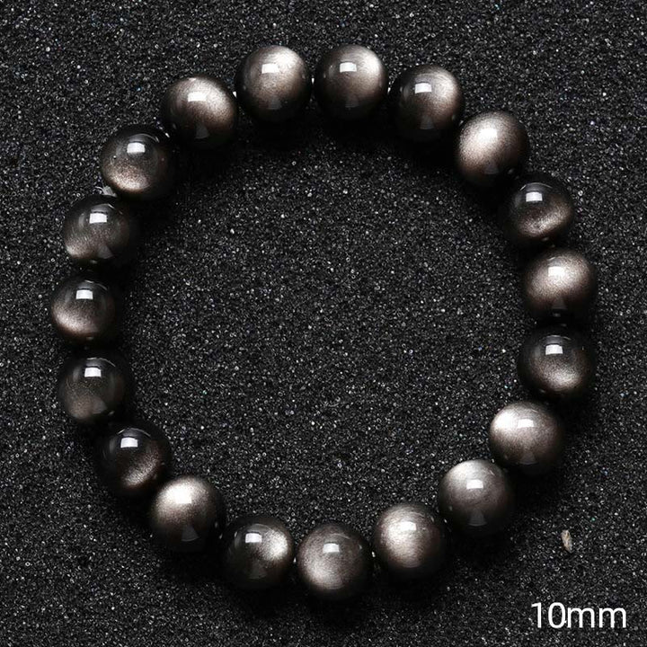 Bracelet de protection apaisant en obsidienne naturelle argentée de Buddha Stones