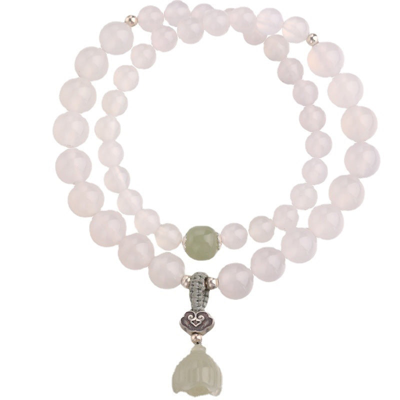 Bracelet de protection lotus en agate blanche et jade
