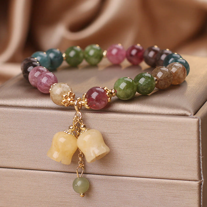 Bracelet d'amour en perles de fleur de tourmaline colorée naturelle Buddha Stones