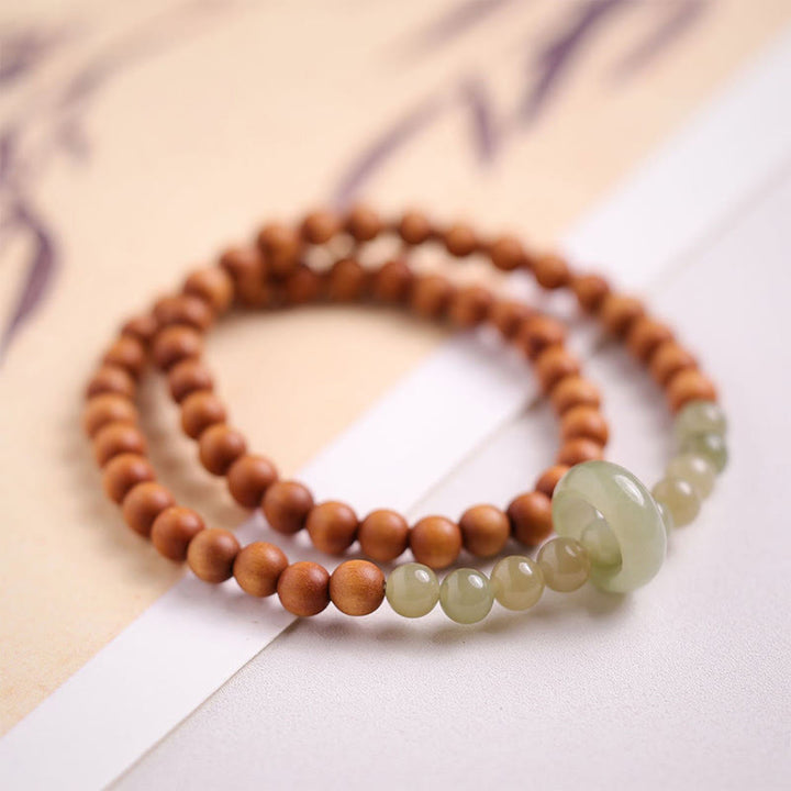Bracelet double tour de protection en jade Hetian et bois de santal avec Buddha Stones
