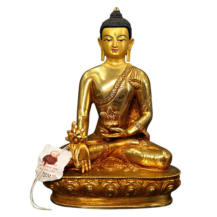 Statue de Bouddha Shakyamuni en cuivre plaqué or pour décoration de la médecine et de la compassion
