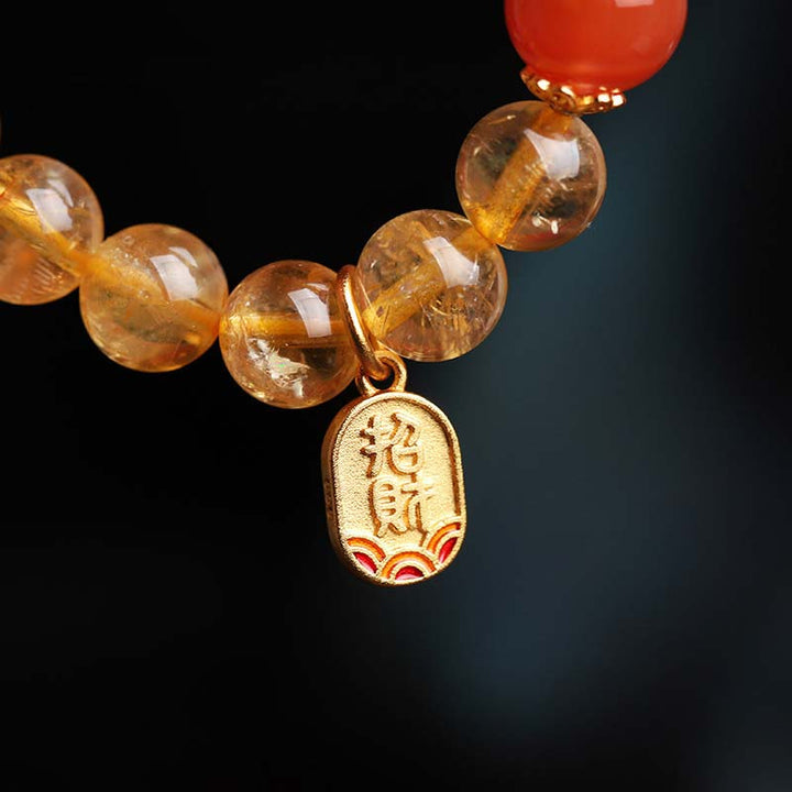 Bracelet porte-bonheur en Buddha Stones, citrine, agate rouge