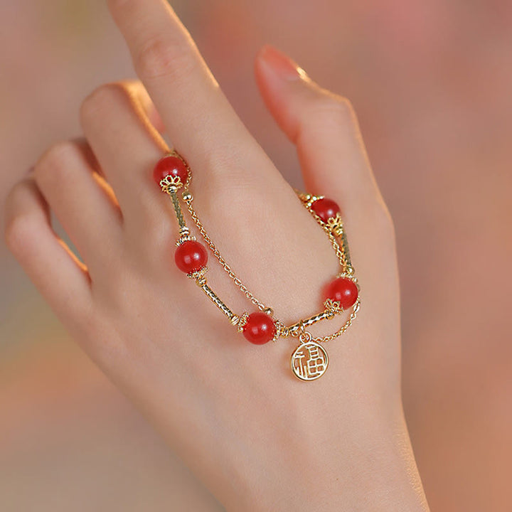 Bracelet d'acceptation de soi avec breloque en agate rouge et Buddha Stones Fu
