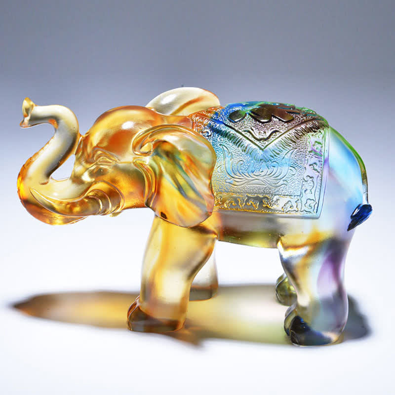Pièce d'art en cristal d'éléphant de Liuli faite à la main Sagesse Richesse Décoration de la maison
