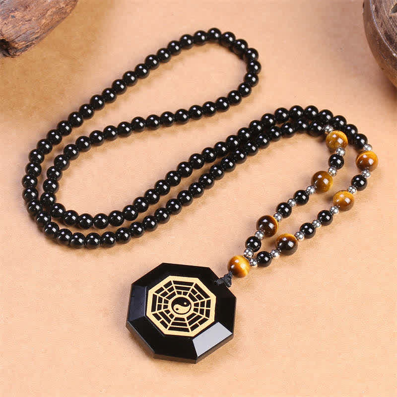 Collier avec pendentif en perles de purification en obsidienne noire Bagua Yin Yang - image 5