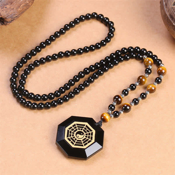 Collier avec pendentif en perles de purification en obsidienne noire Bagua Yin Yang - image 5