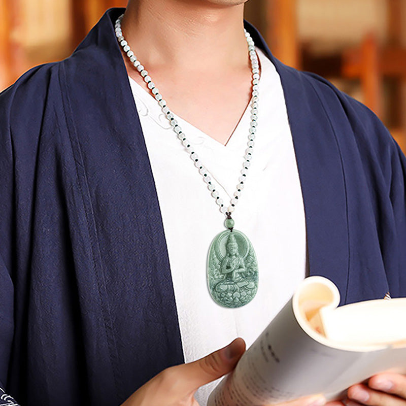 Collier pendentif amulette de richesse en jade naturel Avalokitesvara Buddha Stones - image 3