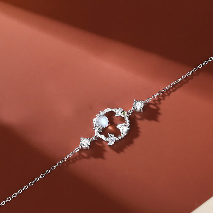 Collier pendentif bracelet boucles d'oreilles en argent sterling 925 avec motif fleur de lune et pierre de lune Année du lapin - Bracelet - Argent - image 7