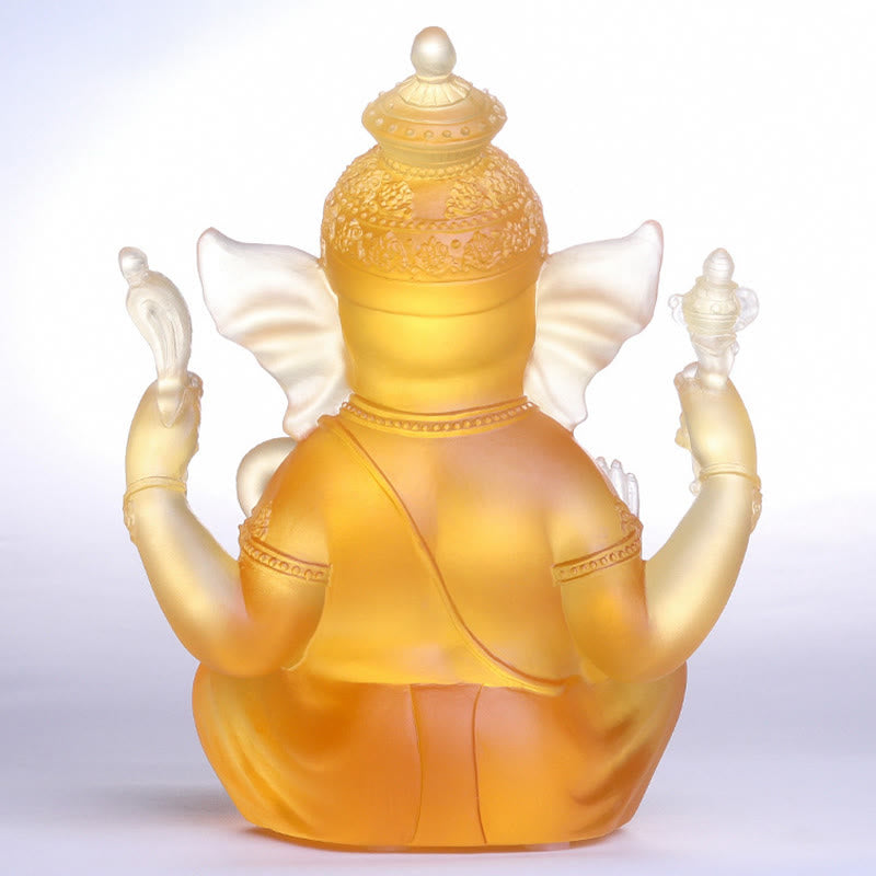 Buddha Stones faites à la main Ganesh Ganpati Figurine d'éléphant Liuli Pièce d'art en cristal Statue de protection Décoration de la maison