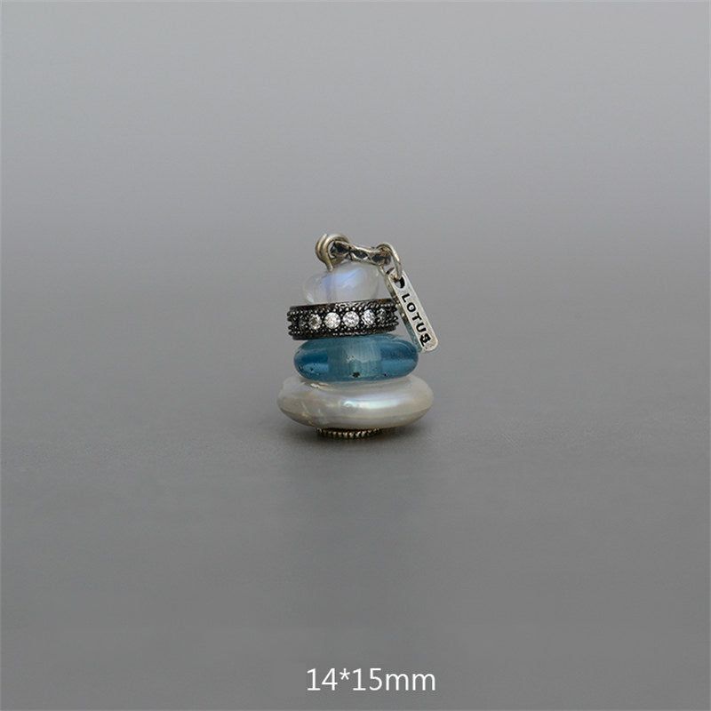Collier pendentif calme en Buddha Stones Zen Cairn Labradorite Divers cristaux - Pendentif en pierre de lune, perles de verre turquoise et perle 14*15 mm - image 24