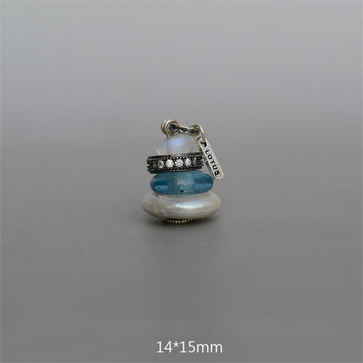 Collier pendentif calme en Buddha Stones Zen Cairn Labradorite Divers cristaux - Pendentif en pierre de lune, perles de verre turquoise et perle 14*15 mm - image 24