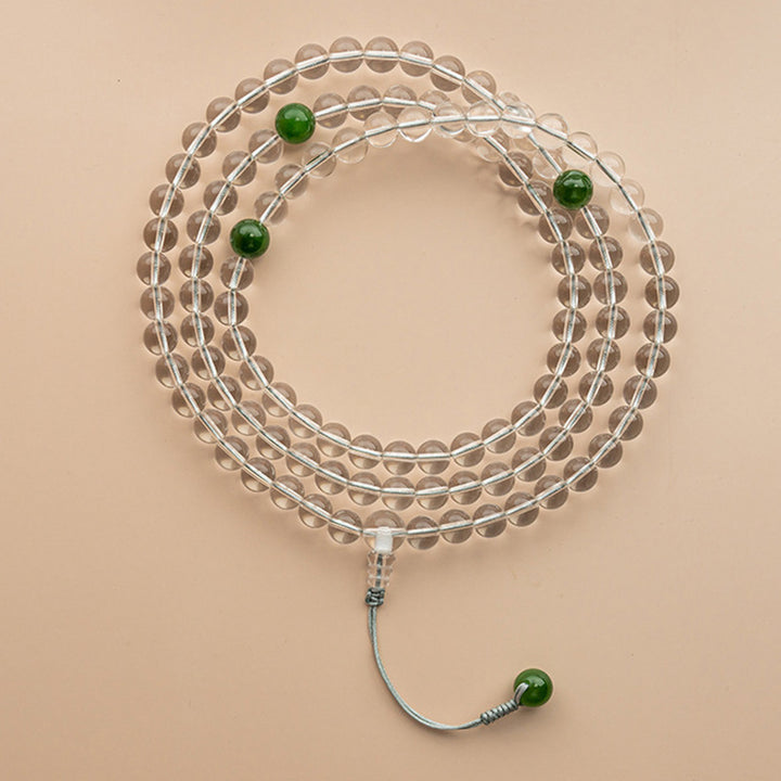 Bracelet de méditation Mala en jade blanc et cristal de 108 perles Buddha Stones