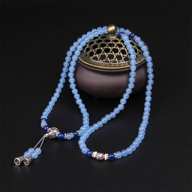 Bracelet Mala de guérison en cristal bleu avec 108 perles de Buddha Stones