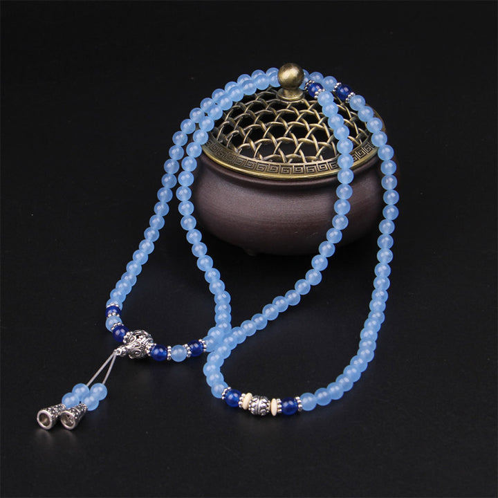 Bracelet Mala de guérison en cristal bleu avec 108 perles de Buddha Stones