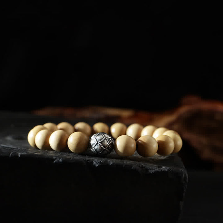 Bracelet tibétain en bois de pêcher, lotus, cinabre, Bagua, Yin Yang, porte-bonheur et richesse