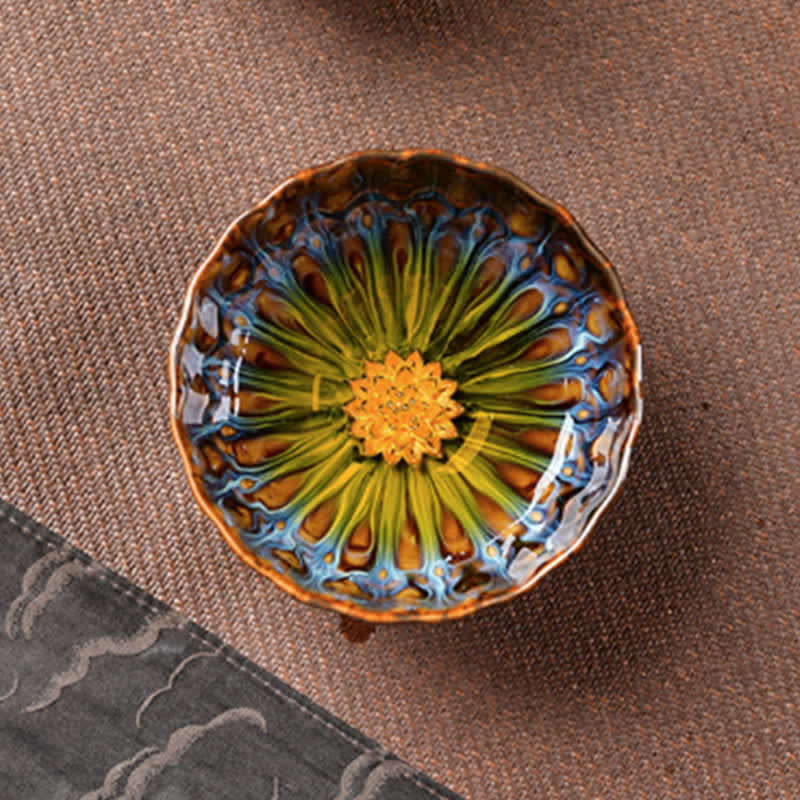 Tasse à thé en céramique incrustée de Buddha Stones, lotus, paon, dragon, phénix, poisson koï, 120 ml