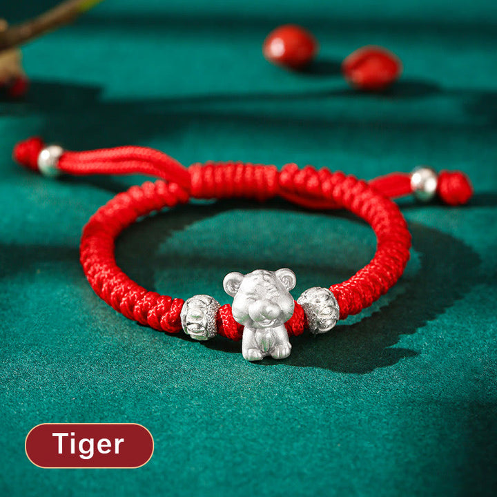 Bracelet pour enfants en argent sterling 999 Buddha Stones et signe du zodiaque chinois, corde rouge, fait à la main - Tigre (Taille du bracelet : 12+4 cm) - image 7