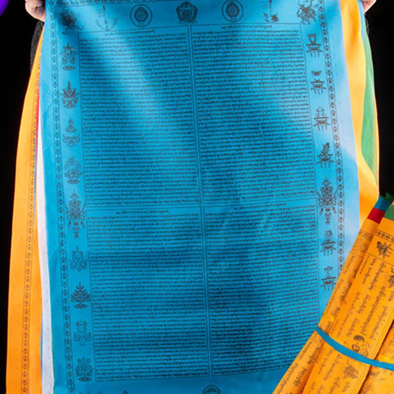 Buddha Stones Drapeau de prière tibétain à 5 couleurs représentant le Cheval du vent, symbole de bonheur et de bon augure, destiné à l'extérieur. - 12 m - image 0
