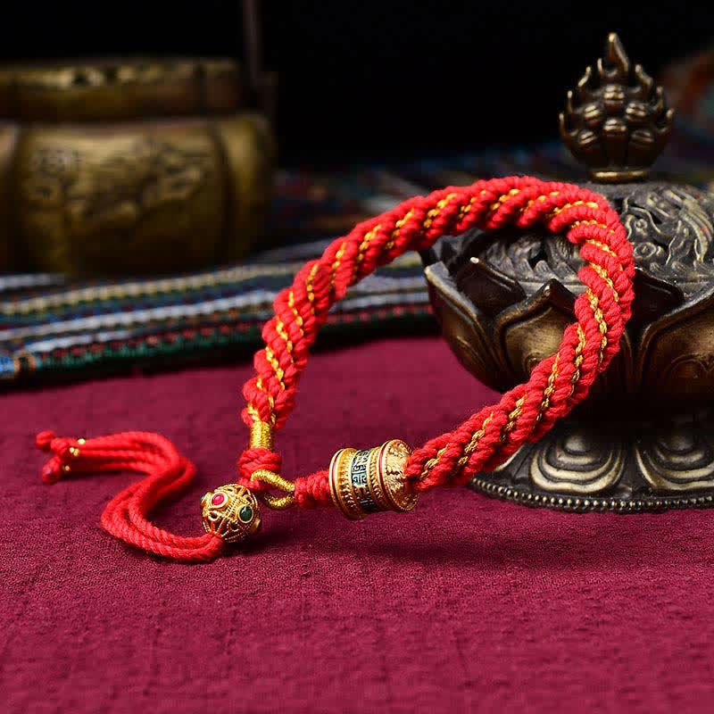 Bracelet tibétain en corde tressée avec breloque porte-bonheur Thangka en Buddha Stones