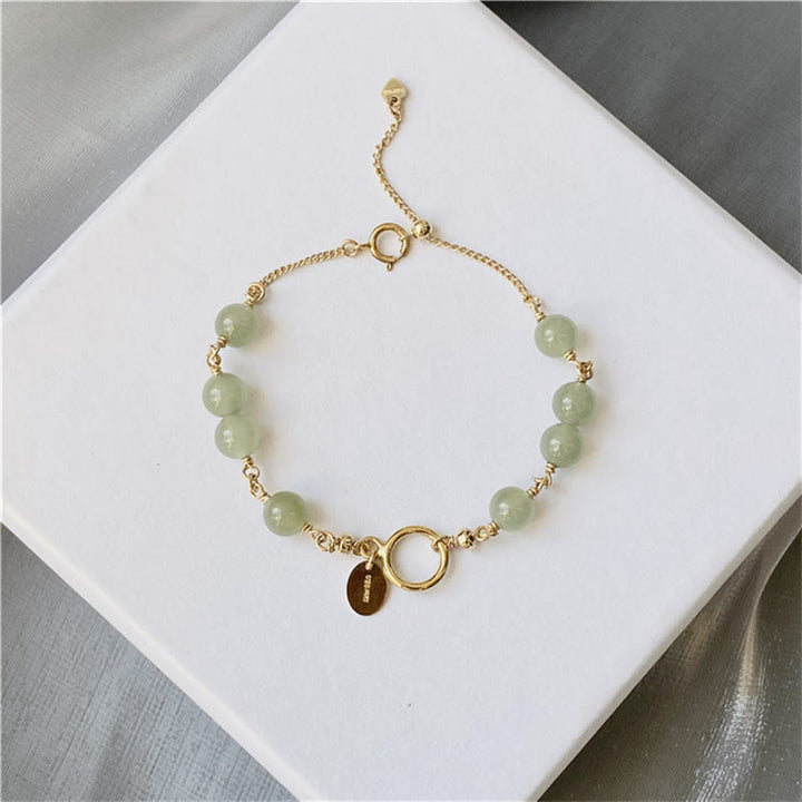 Bracelet chaîne de prospérité en perles de jade Hetian plaqué or 14 carats
