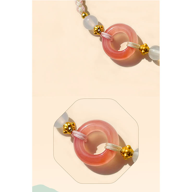 Bracelet tressé fait main de bon augure avec boucle de paix en agate et Buddha Stones Paix et Joie