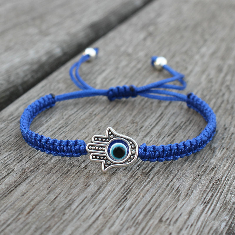 Bracelet en corde fait main avec symbole Hamsa et Buddha Stones