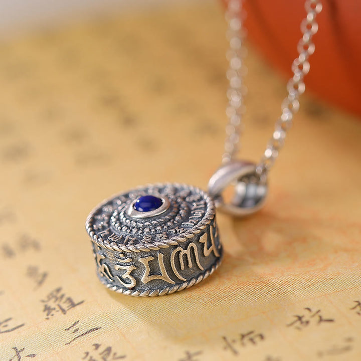 Collier pendentif en argent sterling 925 Buddha Stones , motif Om Mani Padme Hum, lazurite et lapis-lazuli, symbole d'amour et de paix. - image 3