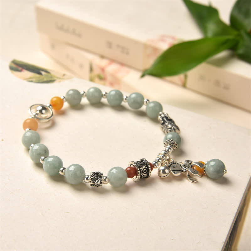 Bracelet de réussite en argent sterling 925 avec Buddha Stones et jade naturel et ambre PiXiu Pony