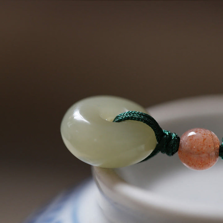 Collier avec pendentif en jade rond naturel et Buddha Stones, boucle de paix, lotus d'abondance - image 3