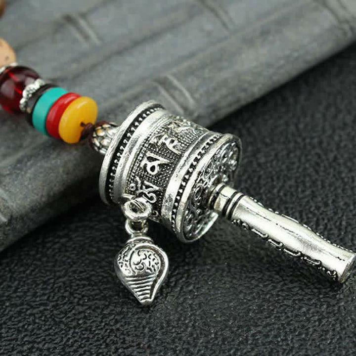 Collier pendentif en bois Vajra Buddha Stones tibétaines Om Mani Padme Hum et rotation de la roue de prière - image 17
