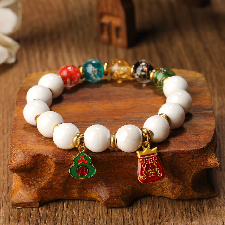 Buddha Stones Encens tibétain Cendres Porcelaine Lumineuse Fluorescente Perle de Verre Liuli Gourde Pièce de Cuivre Charm Bracelet de Paix