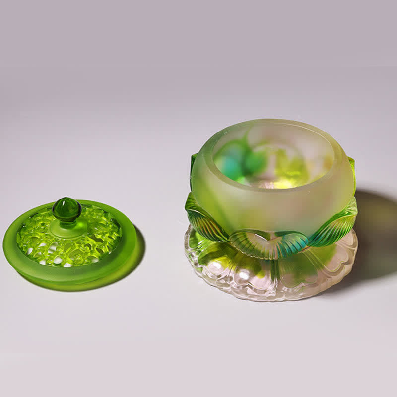Pièce d'art en cristal Liuli faite à la main en forme de lotus Feng Shui pour la maison ou le bureau