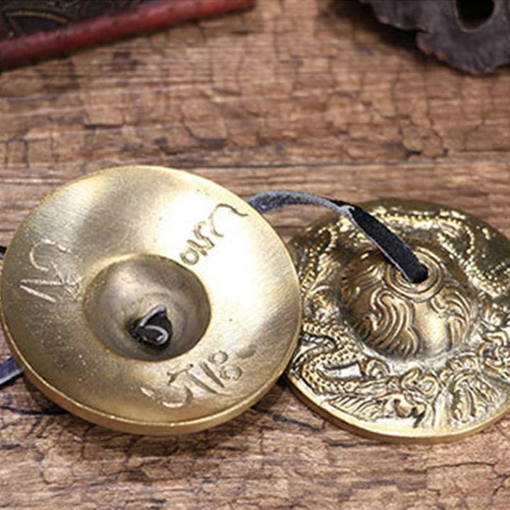 Buddha Stones Tingsha Tibétaine Six Mots Vrais Dragon Cuivre Équilibre Décoration Avec Sac - image 17