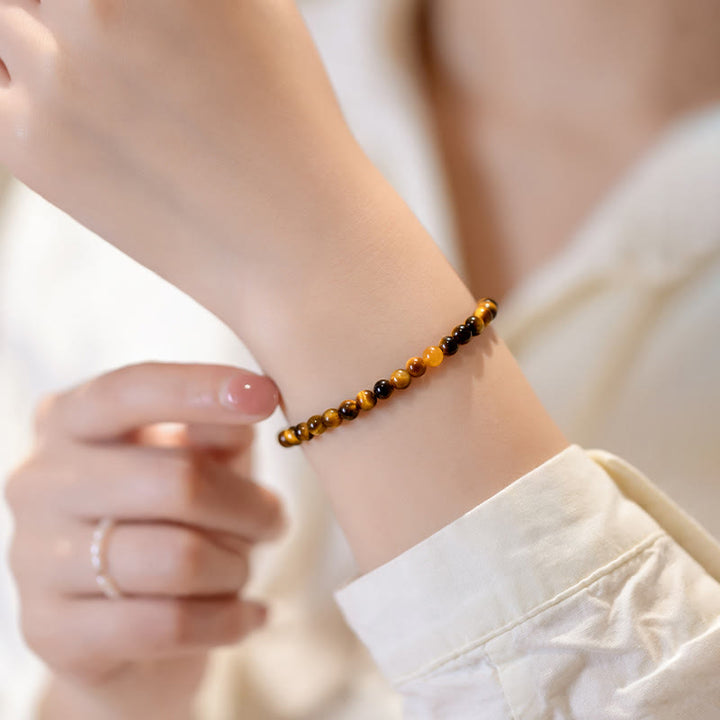 Bracelet de protection courageux en pierre naturelle œil de tigre plaqué or 14 carats de Buddha Stones