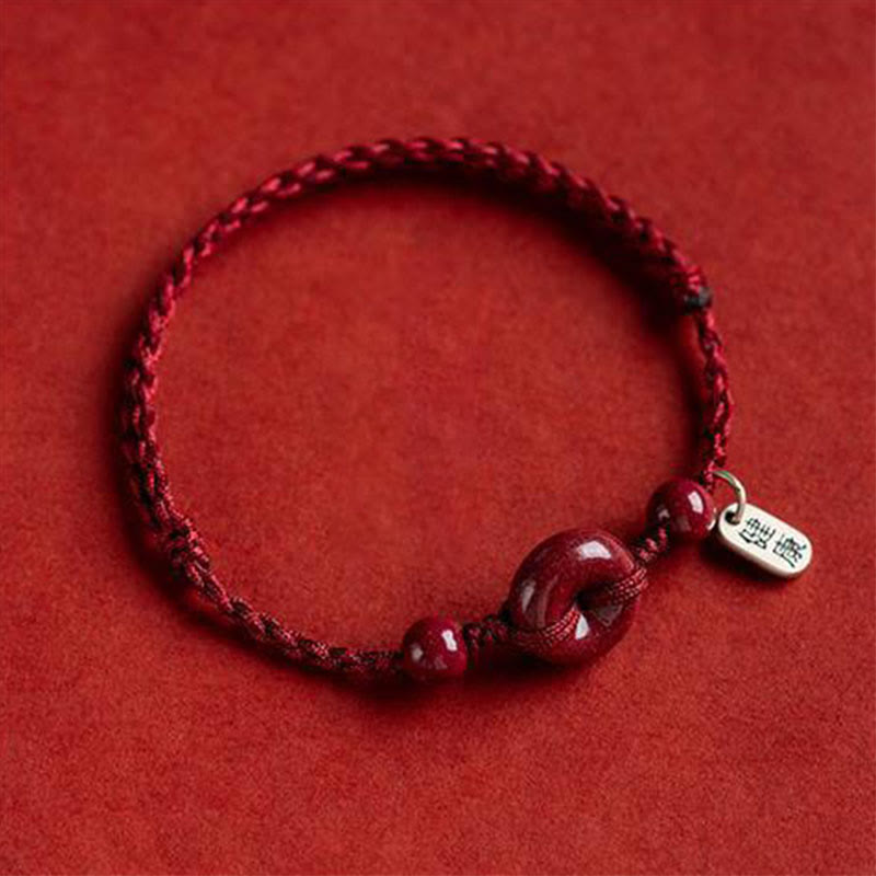 Bracelet de cheville en corde de bénédiction avec breloque en cinabre faite à la main en Buddha Stones