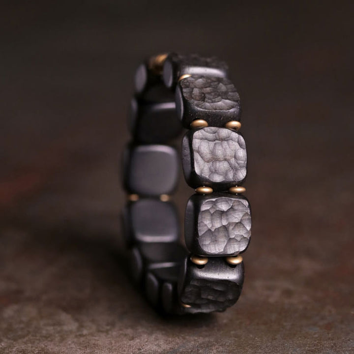 Bracelet en cuivre avec texture rétro en bois d'ébène et Buddha Stones
