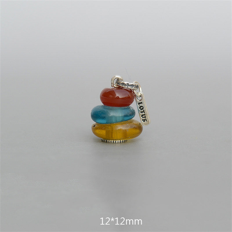 Collier pendentif calme en Buddha Stones Zen Cairn Labradorite Divers cristaux - Pendentif en perles de verre agate rouge, bleu aqua et ambre 12 x 12 mm - image 16