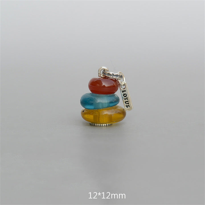 Collier pendentif calme en Buddha Stones Zen Cairn Labradorite Divers cristaux - Pendentif en perles de verre agate rouge, bleu turquoise et ambre, 12 x 12 mm - image 15