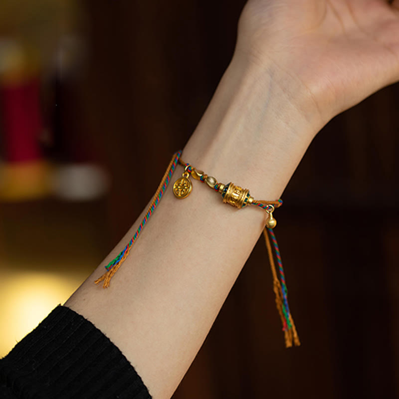 Bracelet tibétain en Buddha Stones fait à la main avec roue de prière Om Mani Padme Hum et cordon de protection
