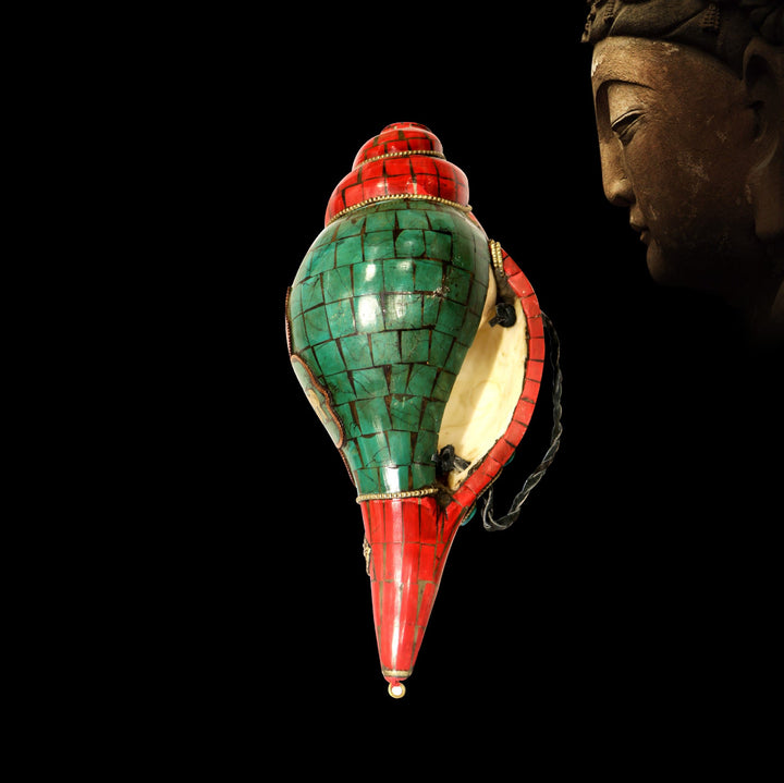 Décoration porte-bonheur tibétaine faite à la main, Shankha Om Mani Padme Hum, coquille de conque de bouddha - image 12