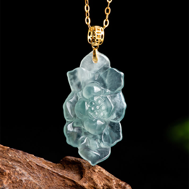 Collier pendentif de prospérité en jade naturel en or 18 carats Buddha Stones et motif lotus - image 7