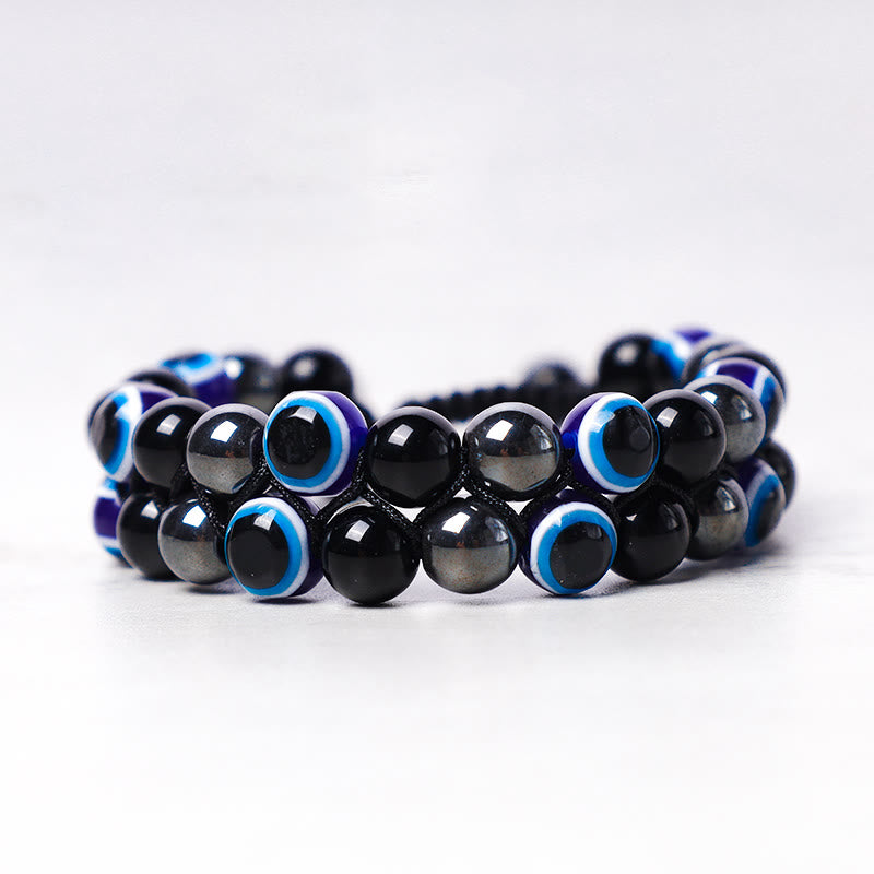 Bracelet de perles de protection contre le mauvais œil en hématite et œil de tigre Buddha Stones