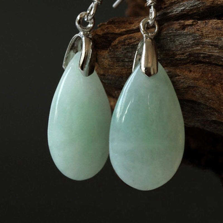 Boucles d'oreilles pendantes en argent sterling 925 avec pendentif en forme de goutte d'eau et jade
