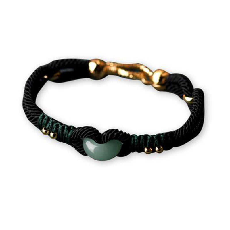 Bracelet couple porte-bonheur en corde noire Buddha Stones et jade tibétain