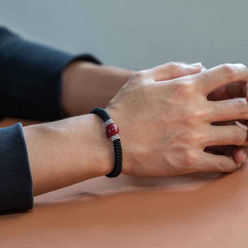 Bracelet en argent sterling 925 avec perles de cinabre naturelles et Buddha Stones, fait à la main, tressé et calme - image 9