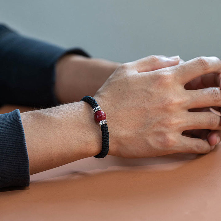 Bracelet en argent sterling 925 avec perles de cinabre naturelles et Buddha Stones, fait à la main, tressé et calme - image 9