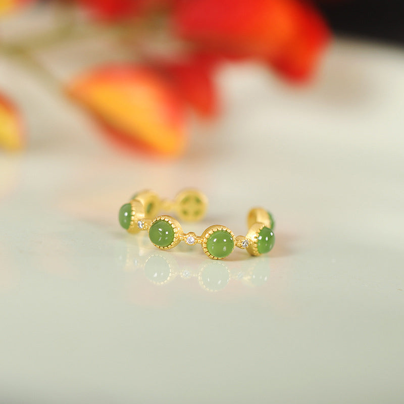 Bague ajustable de guérison et de calme en jade cyan avec Buddha Stones - image 7