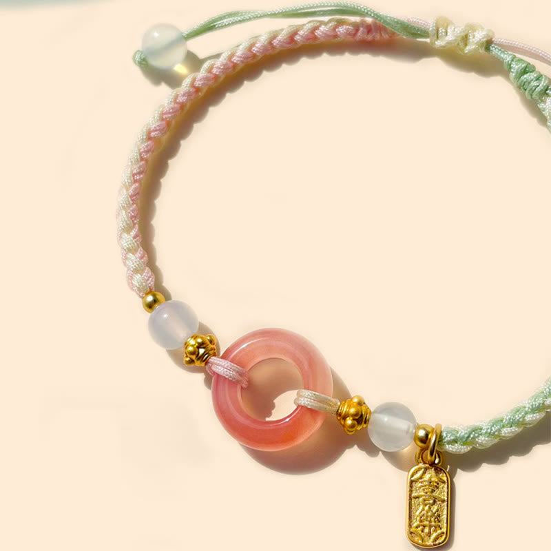 Bracelet tressé fait main de bon augure avec boucle de paix en agate et Buddha Stones Paix et Joie