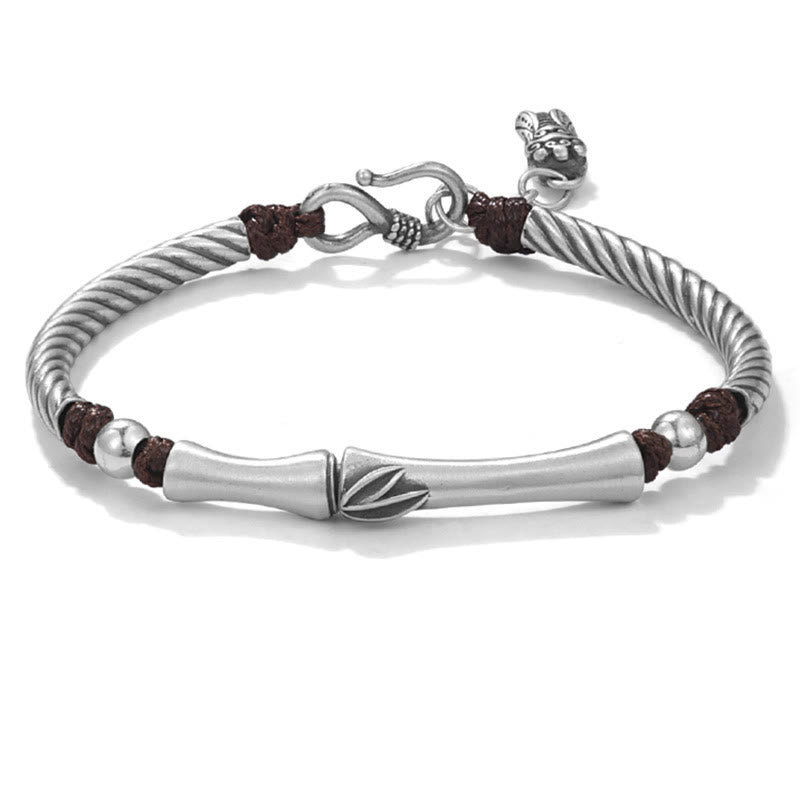 Bracelet porte-bonheur en argent sterling 999 avec motif de cigale en bambou et Buddha Stones