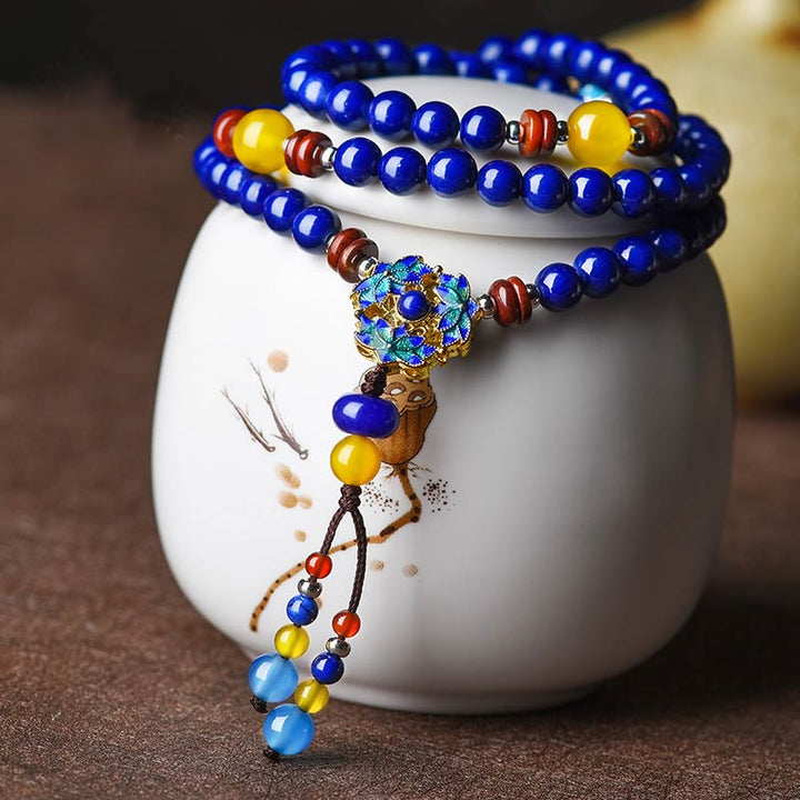 Bracelet positif en Buddha Stones, lazurite, lapis-lazuli et agate jaune - Lazurite et agate jaune - image 0
